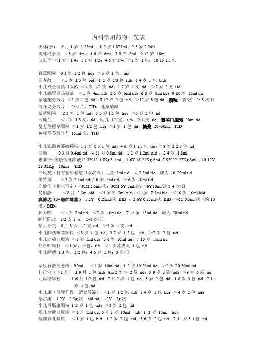 儿科常用药物剂量计算