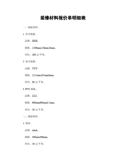 装修材料报价单明细表
