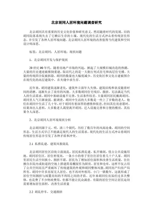 北京胡同人居环境问题调查研究