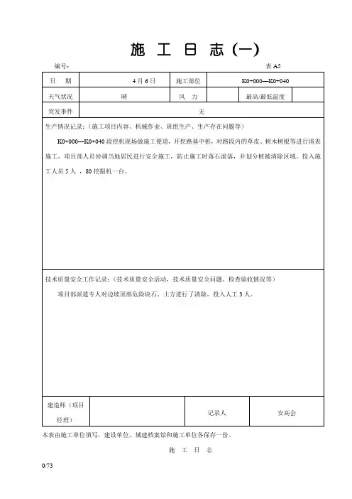 公路工程施工日志范本