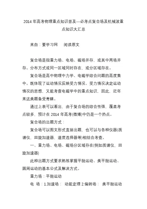 2014年高考物理重点知识普及必考点复合场及机械波重点知识大汇总