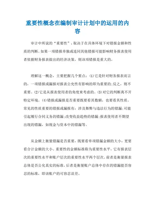 重要性概念在编制审计计划中的运用的内容
