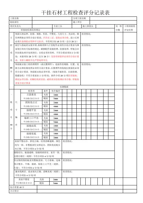 干挂石材工程检查评分记录表1