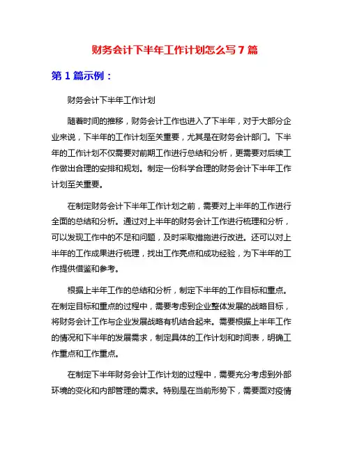 财务会计下半年工作计划怎么写7篇