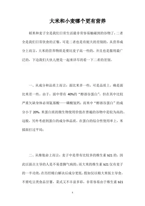 大米和小麦哪个更有营养