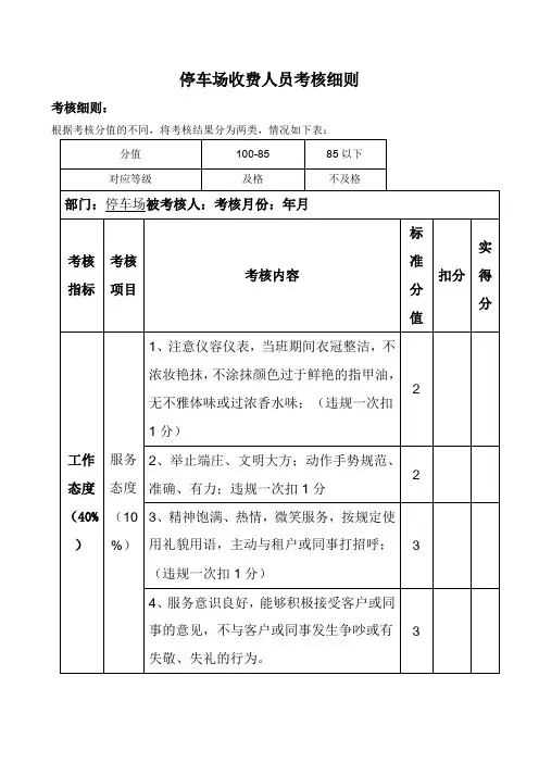 停车场收费人员考核细则