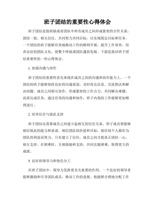 班子团结的重要性心得体会