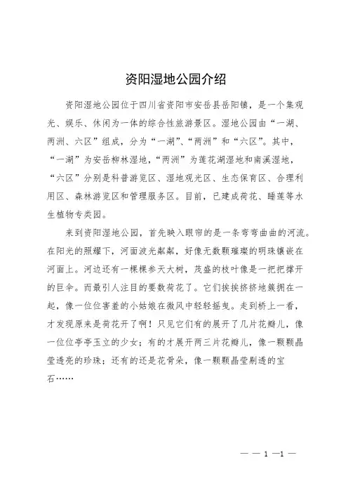 资阳湿地公园介绍