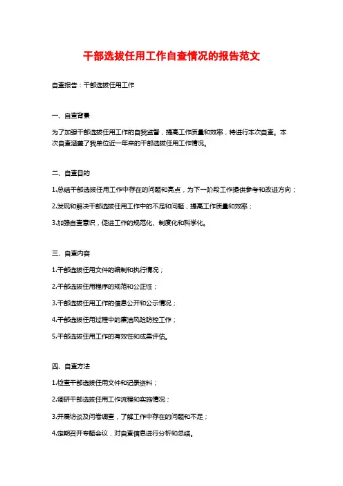 干部选拔任用工作自查情况的报告范文