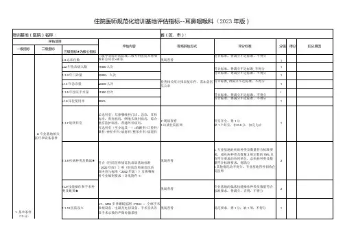 住院医师规范化培训基地评估指标(2023年版)—耳鼻咽喉科专业基地
