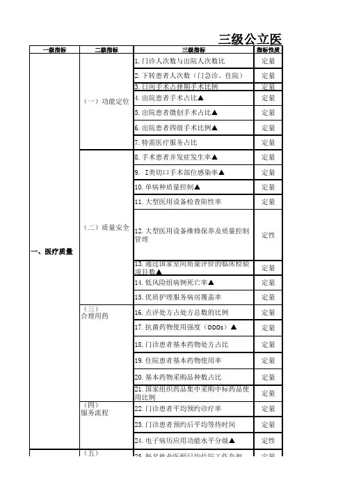 三级公立医院绩效考核指标(excel文档)