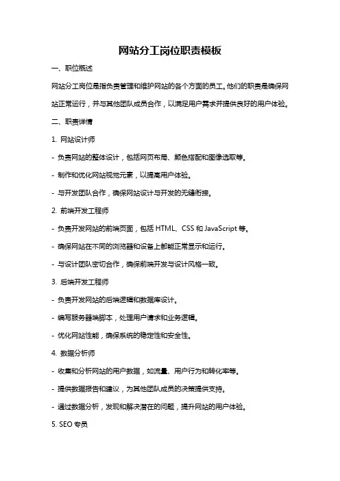 网站分工岗位职责模板