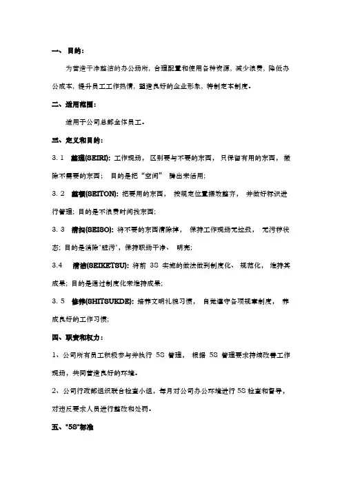 公司5S标准要求内容