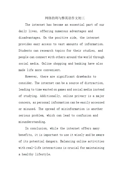 网络的利与弊英语作文初三