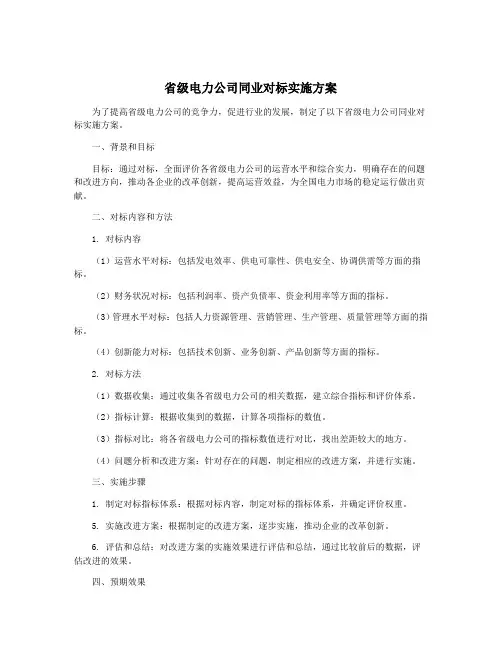 省级电力公司同业对标实施方案