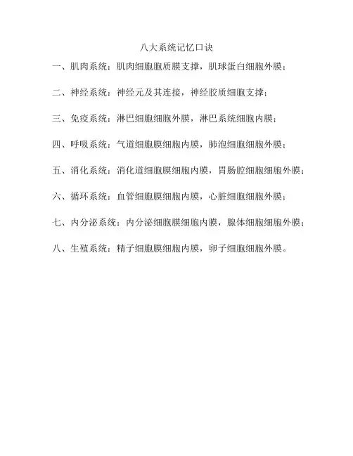 八大系统记忆口诀