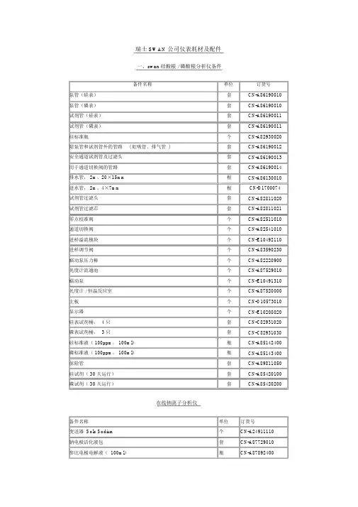 瑞士SWAN公司仪表耗材及配件