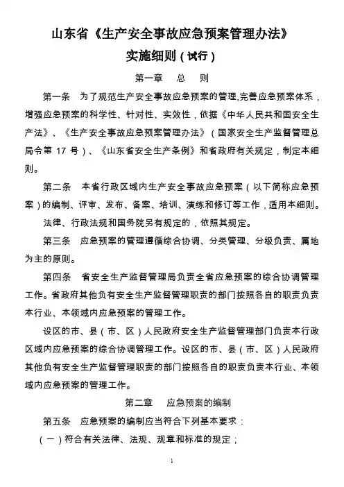 山东省《生产安全事故应急预案管理办法》