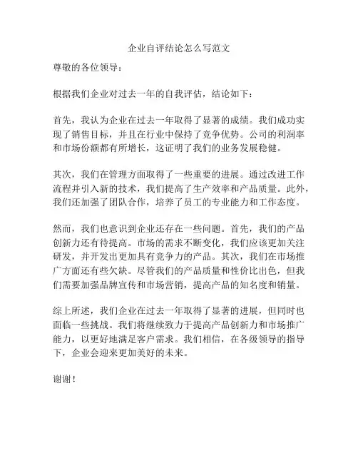 企业自评结论怎么写范文