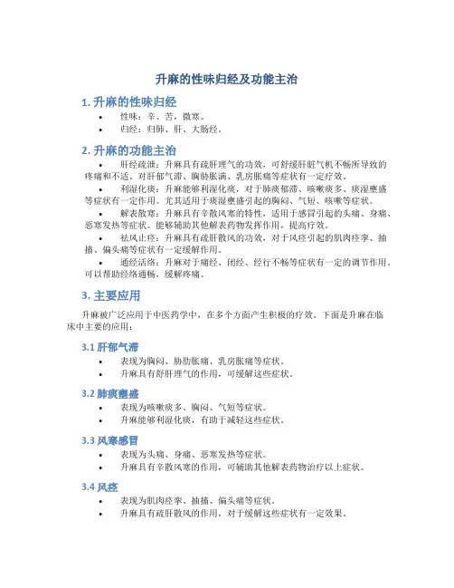 升麻的性味归经及功能主治