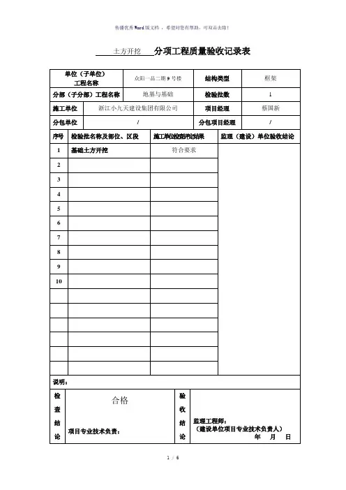 分项工程质量验收记录表(模板)(参考模板)
