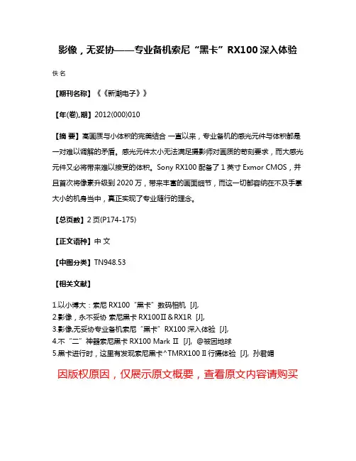 影像，无妥协——专业备机索尼“黑卡”RX100深入体验