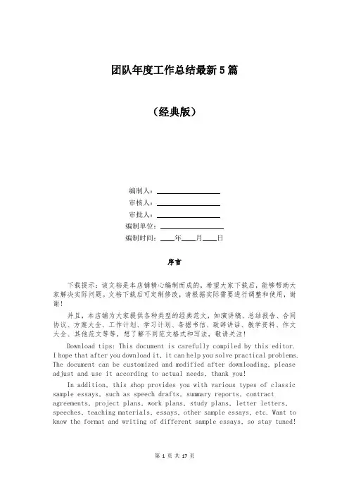 团队年度工作总结最新5篇