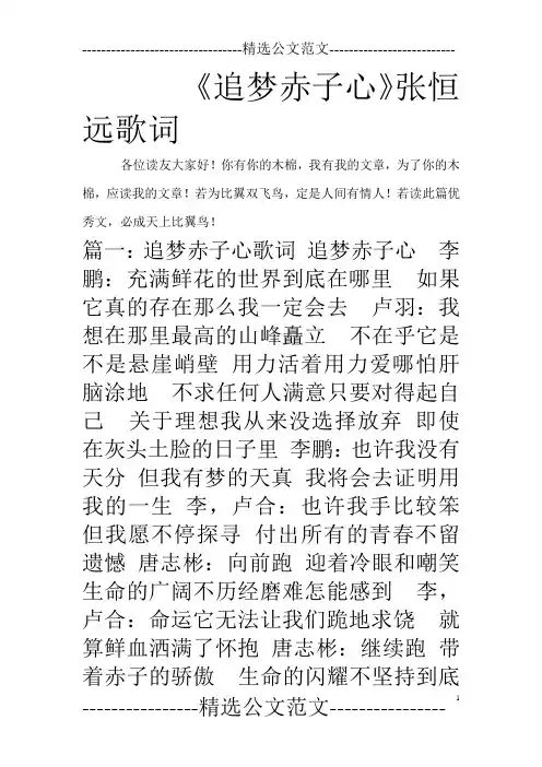 《追梦赤子心》张恒远歌词