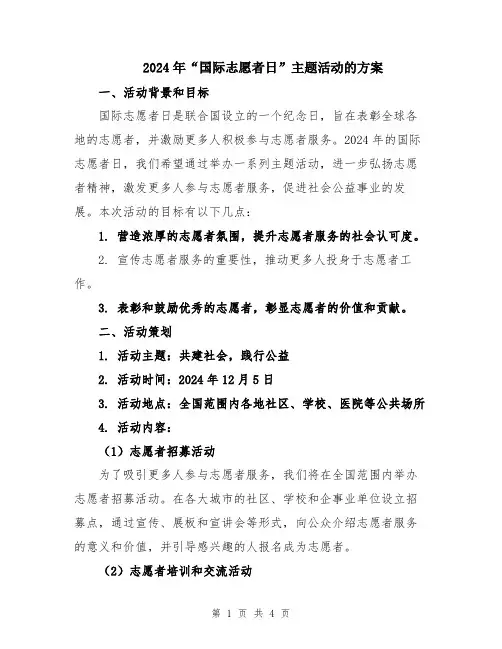 2024年“国际志愿者日”主题活动的方案
