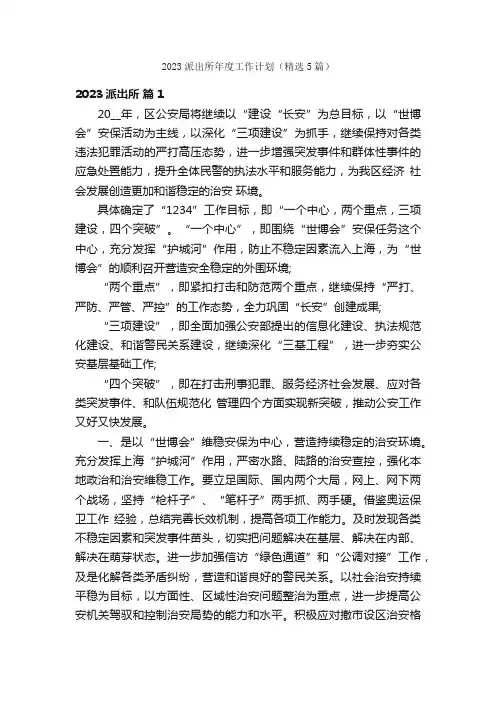 2023派出所年度工作计划（精选5篇）