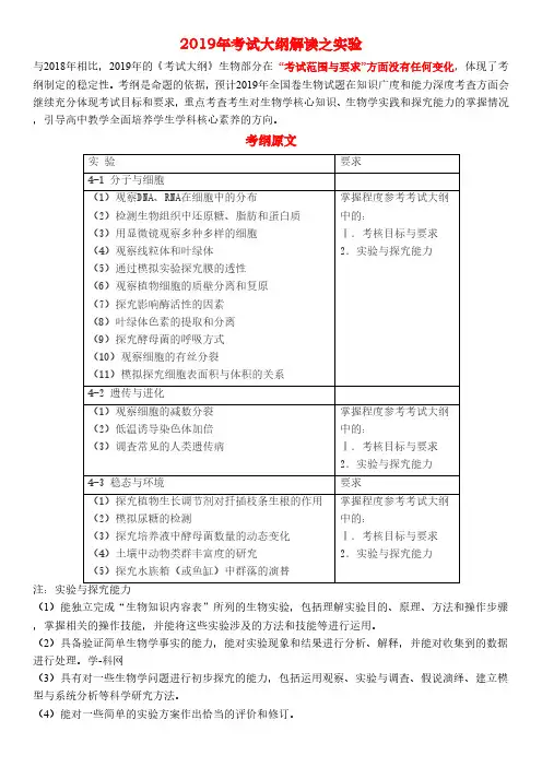 2019年高考生物考试大纲解读之实验