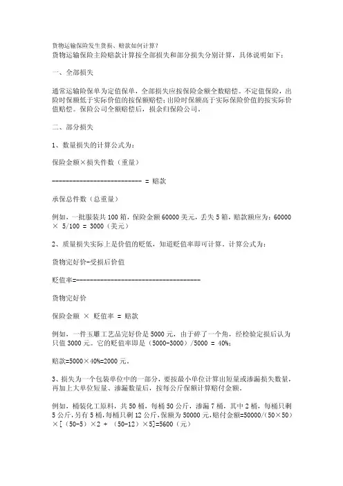 货物运输保险发生货损、赔款如何计算？