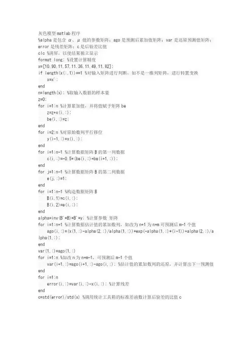 灰色模型matlab程序(1)