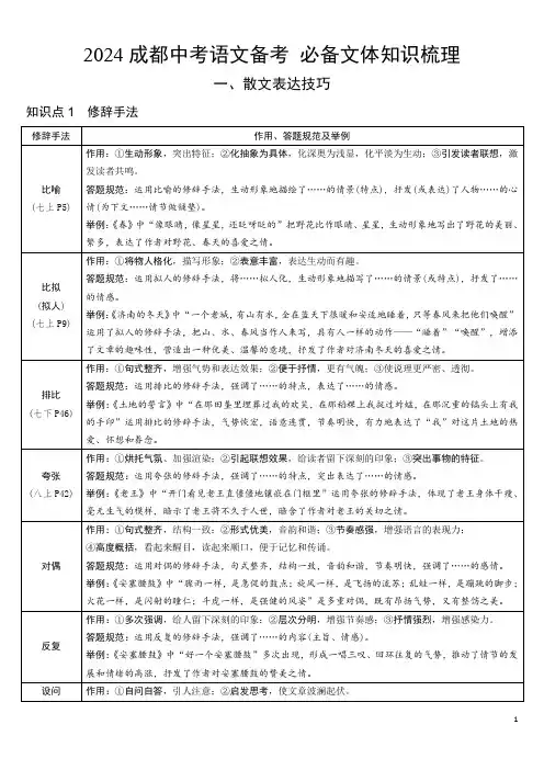 2024成都中考语文备考 必备文体知识梳理