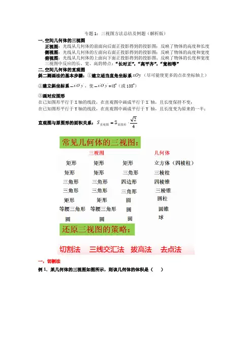 专题1：三视图方法总结及例题(解析版)