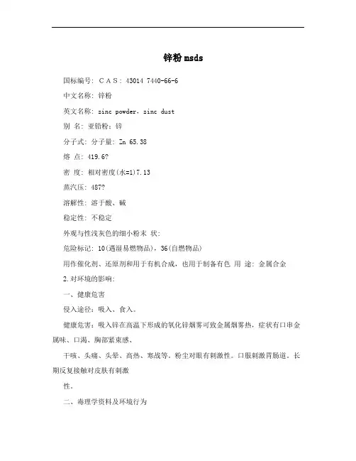 锌粉msds