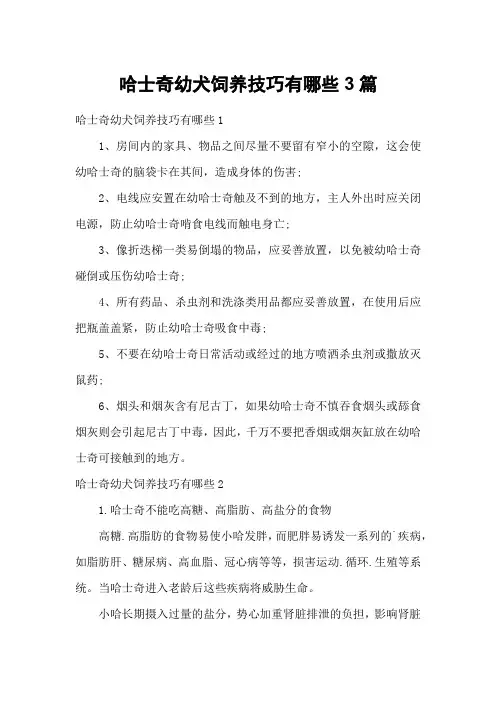 哈士奇幼犬饲养技巧有哪些3篇