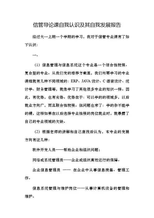 信管导论课自我认识及其自我发展报告