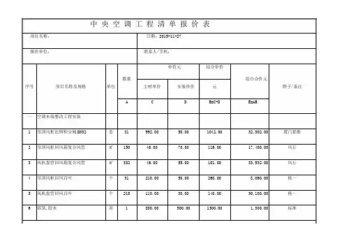 中央空调工程清单报价表