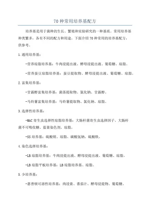 70种常用培养基配方