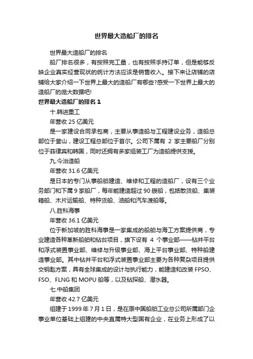 世界最大造船厂的排名
