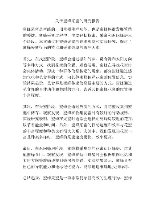 关于蜜蜂采蜜的研究报告