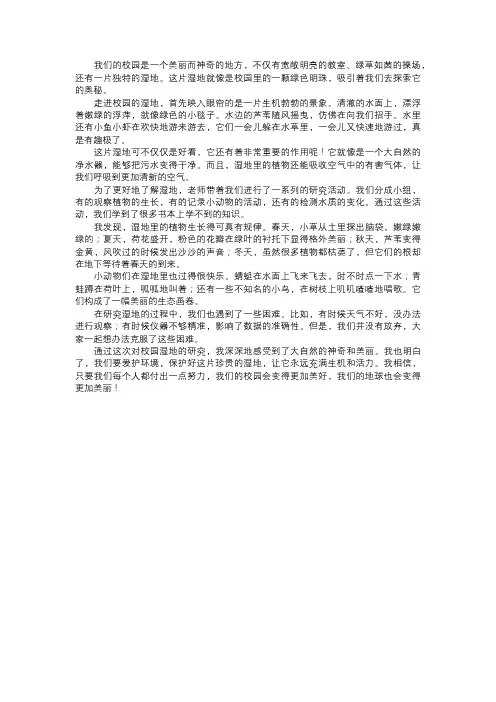 校园的湿地生态研究