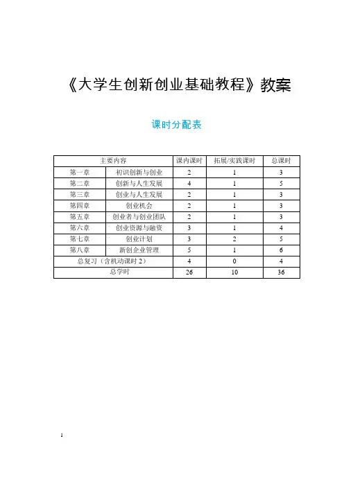 《大学生创新创业基础教程》全册配套教案