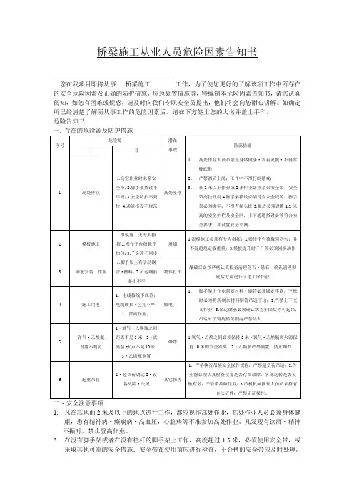 桥梁危险因素告知书