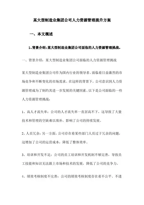 某大型制造业集团公司人力资源管理提升方案
