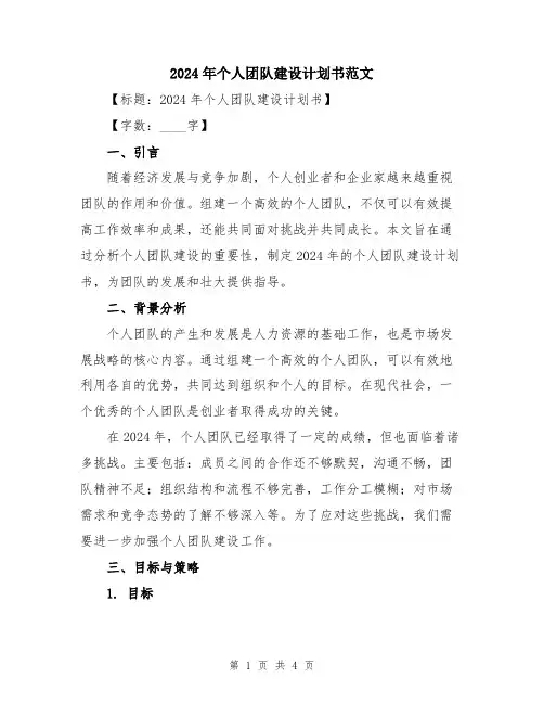 2024年个人团队建设计划书范文