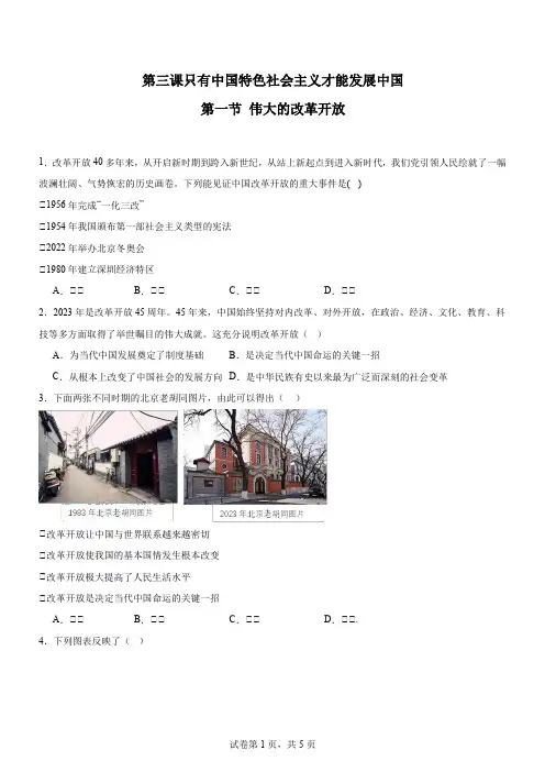 伟大的改革开放+同步练习 高中政治统编版必修一中国特色社会主义