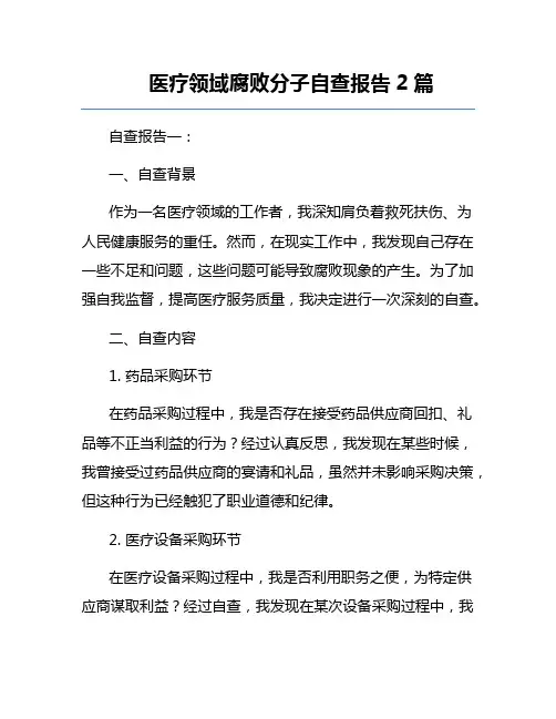 医疗领域腐败分子自查报告2篇