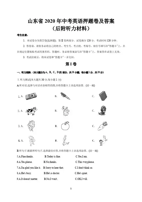 山东省2020年中考英语押题卷及答案(后附听力材料)